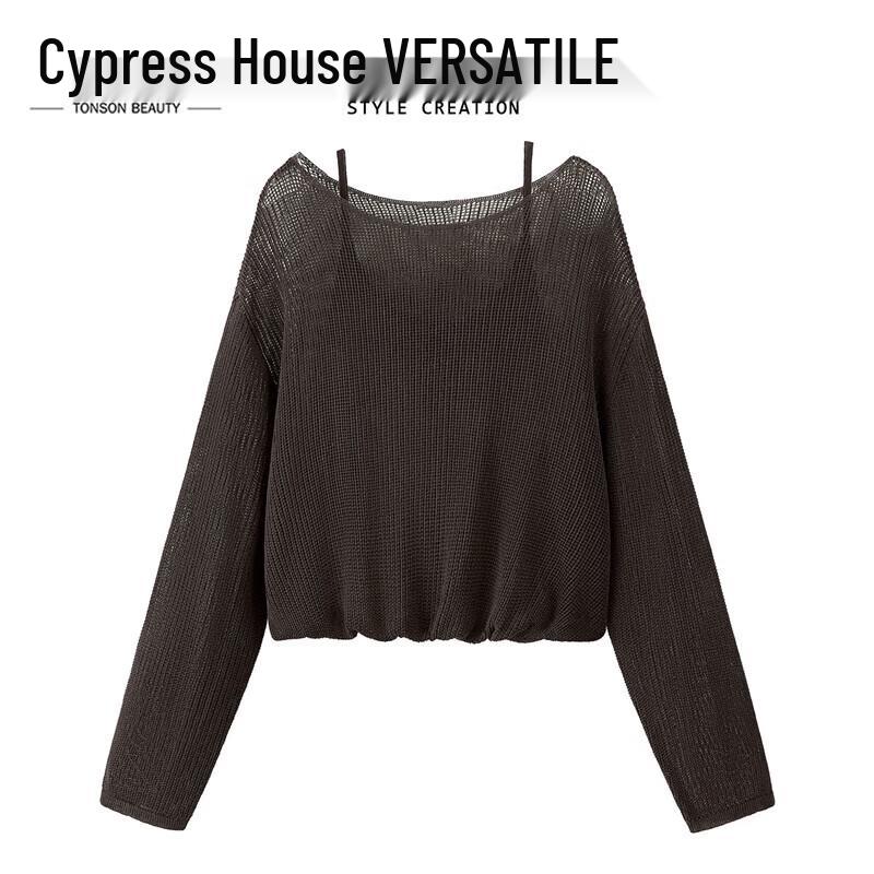 

Women s Faux Two-Piece Hollow Knit Long-Sleeve Pullover S