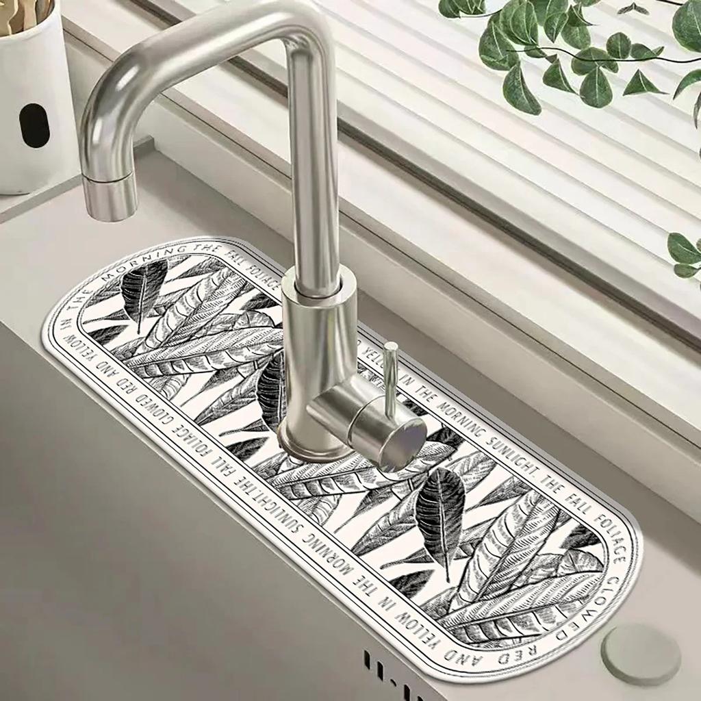 Retro Faucet Drain Pad Self-priming Kitchen Countertop Drain Mat Diatom Mud Wipeable Anti-slip Mat Absorbent Dish Drying Mat