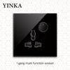 YINKA Tempered Glass 1/2/3/4 Gang 1/2 Way On / Off Wall Light Switch LED Indicator FR EU Standard Universal Home Socket