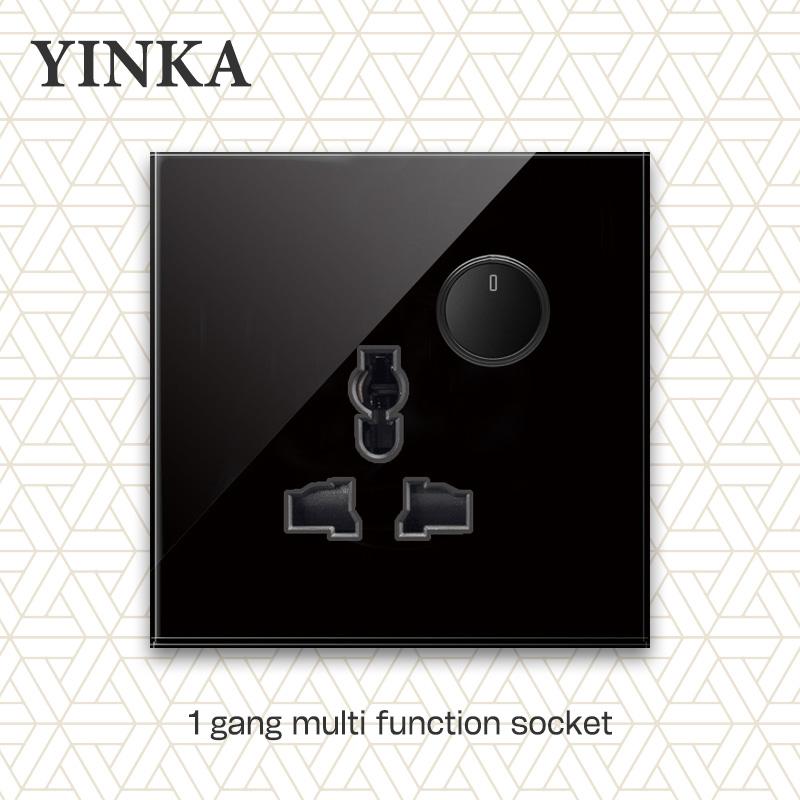 YINKA Tempered Glass 1/2/3/4 Gang 1/2 Way On / Off Wall Light Switch LED Indicator FR EU Standard Universal Home Socket