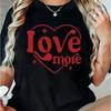 Chic Valentine's Day Love More Graphic Tee for Women - Casual Black T-Shirt with Red Heart Design, Short Sleeve & Round Neck - H