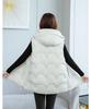 Autumn and Winter Women's Solid Color Loose Vest Drawstring Hooded Long Vest Jacket Cotton Padded Women's Windproof Warm Vest