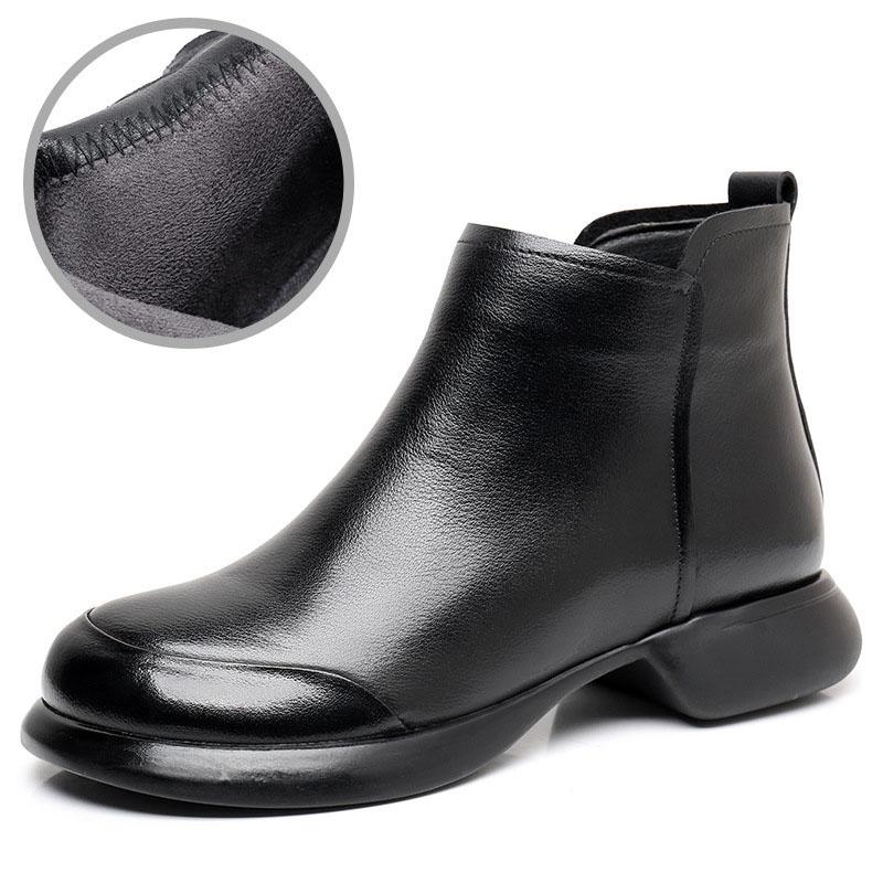 Fashion GKTINOO 2024 Autumn Winter Women Boots Genuine Leather Flat Heel Side Zipper Soft Soled Retro Style Casual Mother Short Boots