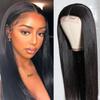 Long Straight Synthetic Wig With Center Part Bangs Women Black Or Golden Non-Heat Resistant Oval Face Friendly