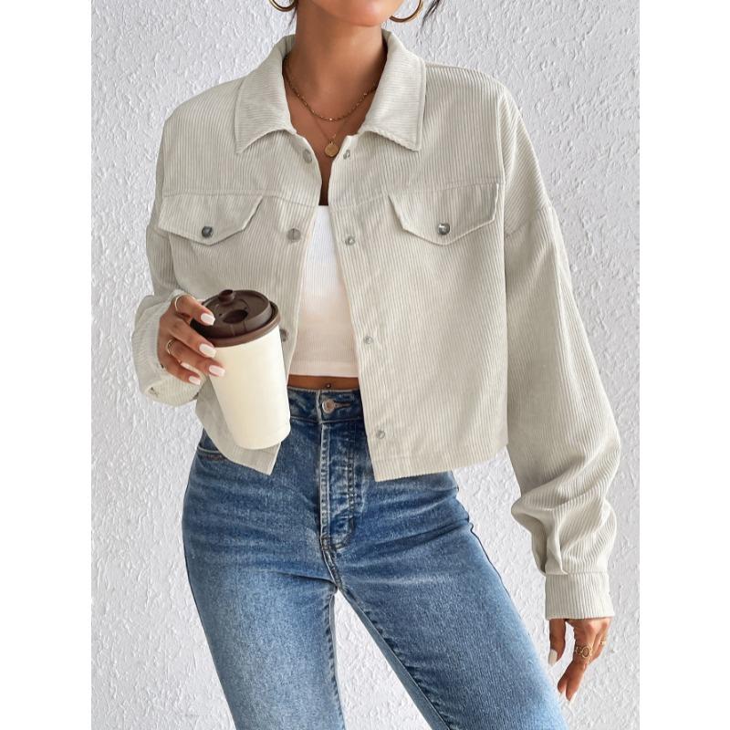 Autumn and Winter Loose Long Sleeve Casual Women Short Coats Buttons Simple Elegant Fashion Office Jacket Lapel Ladies Solid Color Clothing
