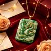 Bamboo Carved  Pendant Necklace Green  Square Pendant Lucky Amulet  Traditional Chinese