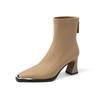Celebrity style fashion increases height and shows thinness temperament short boots 2025 autumn new square head thick heel rear zipper high heel wom