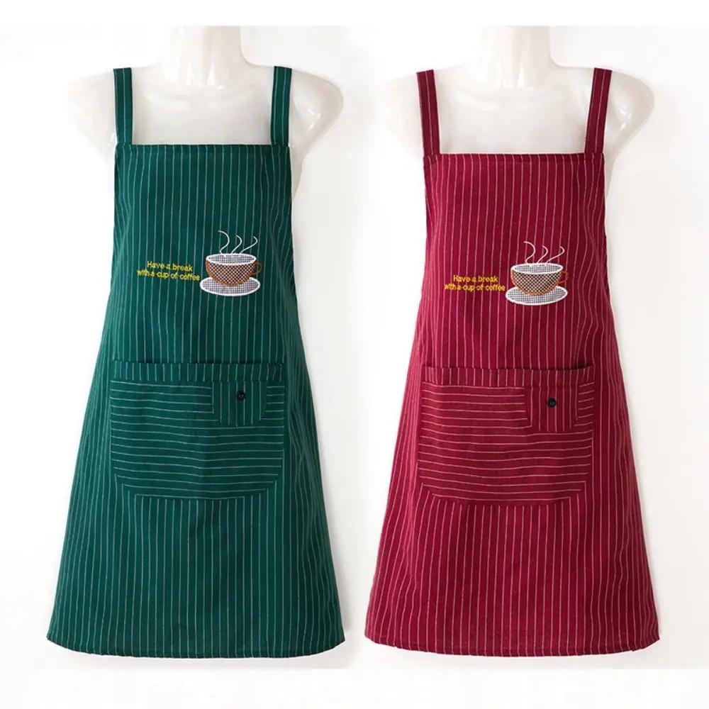 Fashionable Cotton Women Overall Apron Sleeveless Anti oil Cooking Smock Simple Stripe Watching Cooking Work Uniform