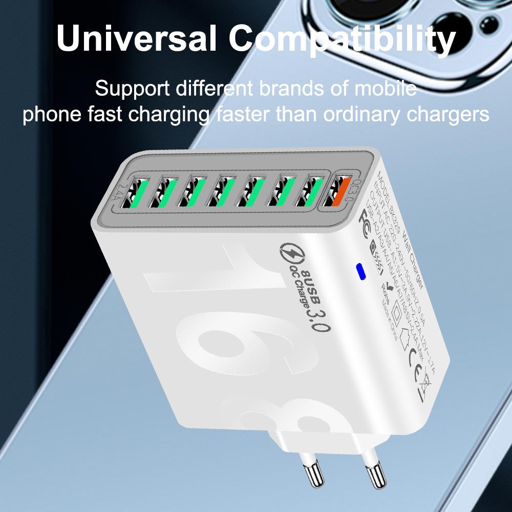 Type C USB Charger Multiple 8 Ports High Speed Fast Quick Charging for iPhone 16 Xiaomi PD Mobile Cell Phone Wall Charger