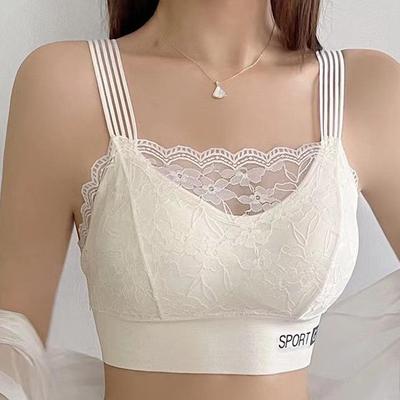 Top in bralette da donna in pizzo Traceless V Beauty Back Canotte Crop Top Reggiseno con cinturino per spaghetti Intimo femminile