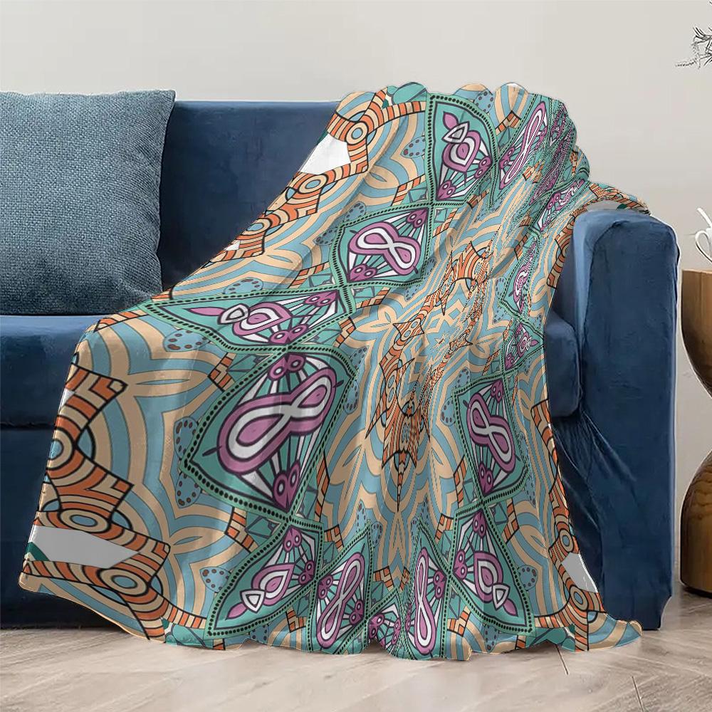 Colorful Geometric Pattern Throw Blanket Abstract Printed Cozy Fleece Blanket For Sofa Bed Decoration Gift