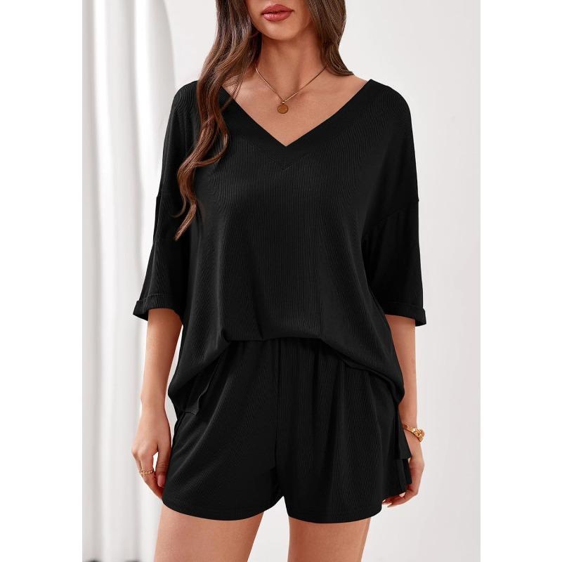 BFCCQB Women's Fashion Casual Summer Spring Short Sleeve V Neck Pants Suits