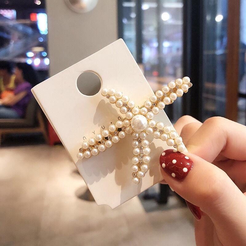 Trendy Pearl Zircon Starfish Hair Clip Hairpin For Women Girl Acrylic Pearl Berrettes Geometric Hair Accessories Hairgrip Gift