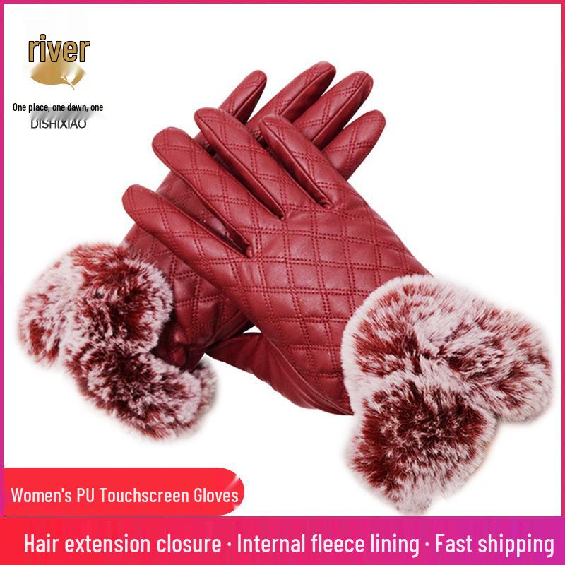 Women's Lambskin Leather Fur Winter Gloves with Hand-Muff - Cold Weather Protection.