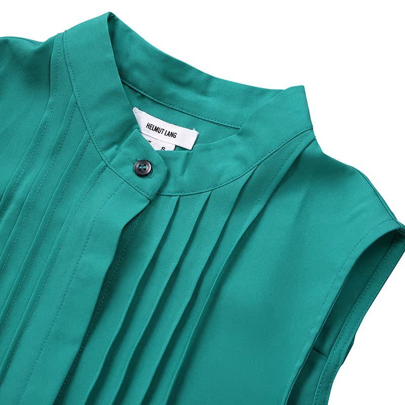 

Весенне-летнее платье без рукавов с воротником-стойкой и ласточкиным хвостом, плиссированное, с градиентной расцветкой, пэчворк, со средней линией талии, рабочая одежда, комплект из двух предметов, белое платье-комбинация Green L