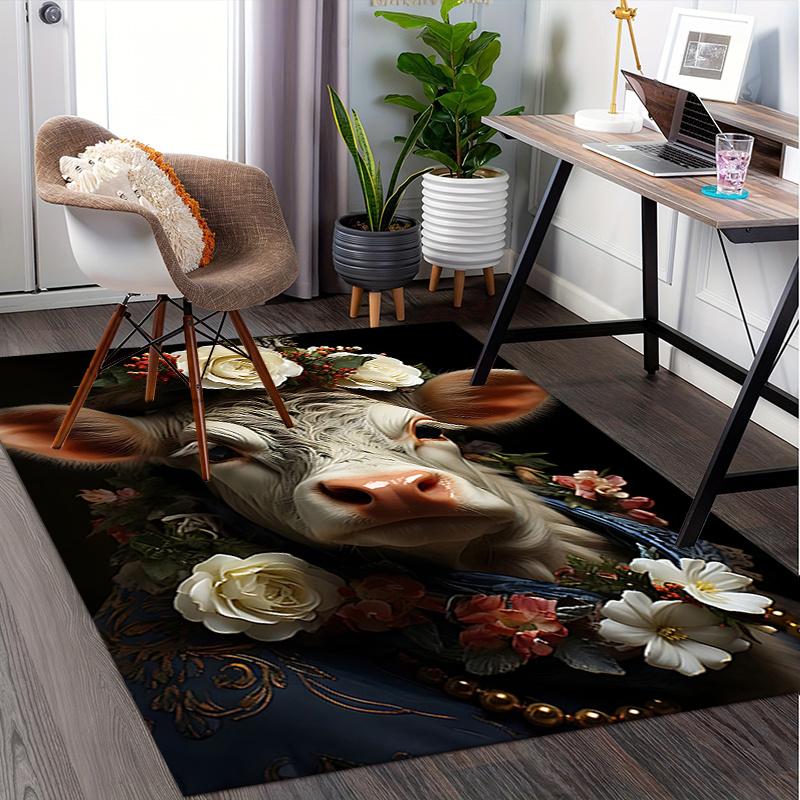 Rose Cow Theme Chair Mat: Office Carpet Oversized Rug for Home Decor, Sofa Mat, Gift Idea for Cow Lovers, Bedroom, Living Room, and Various Rooms
