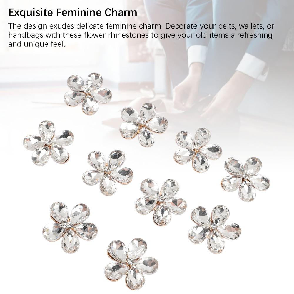 10pcs Zinc Alloy Flower Rhinestones Rhinestone Crystal Crystal Charms Flat Back Charms Beach Bag