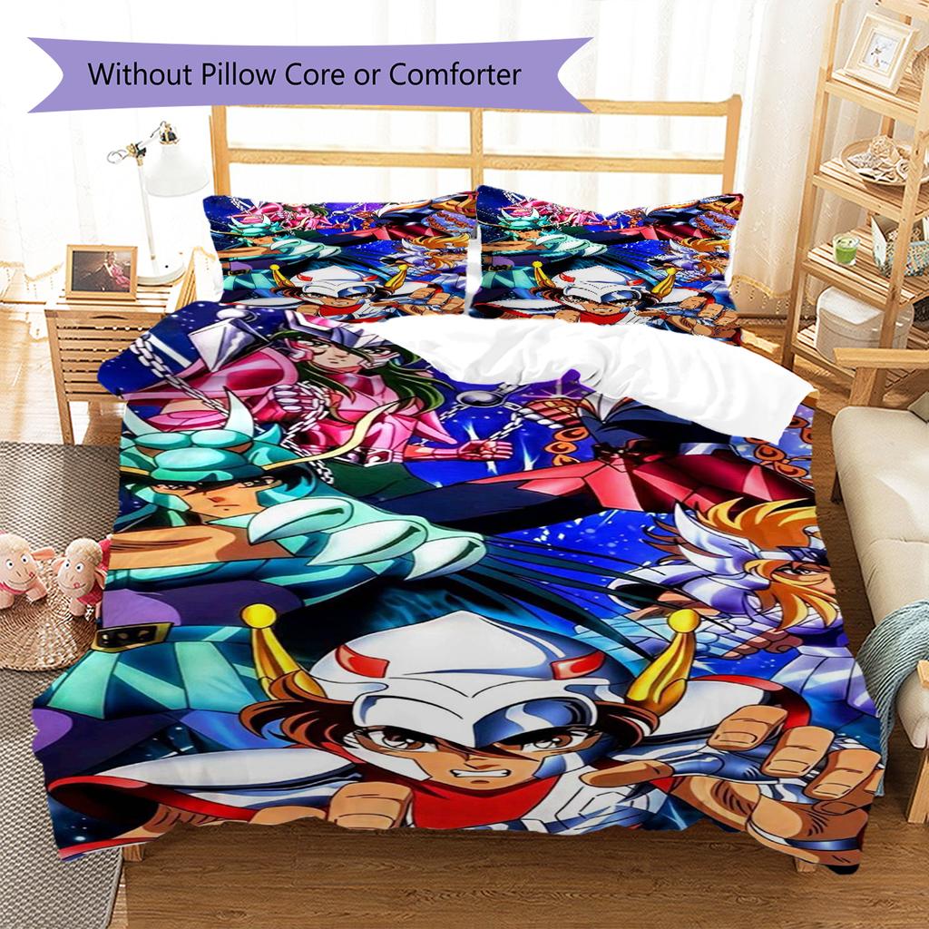 Saint Seiya Pattern Bedding Quilt Set Quilt Cover Pillowcase Home Decoration Gift (1 * Duvet Cover + 2 * Pillowcase, Without Core)