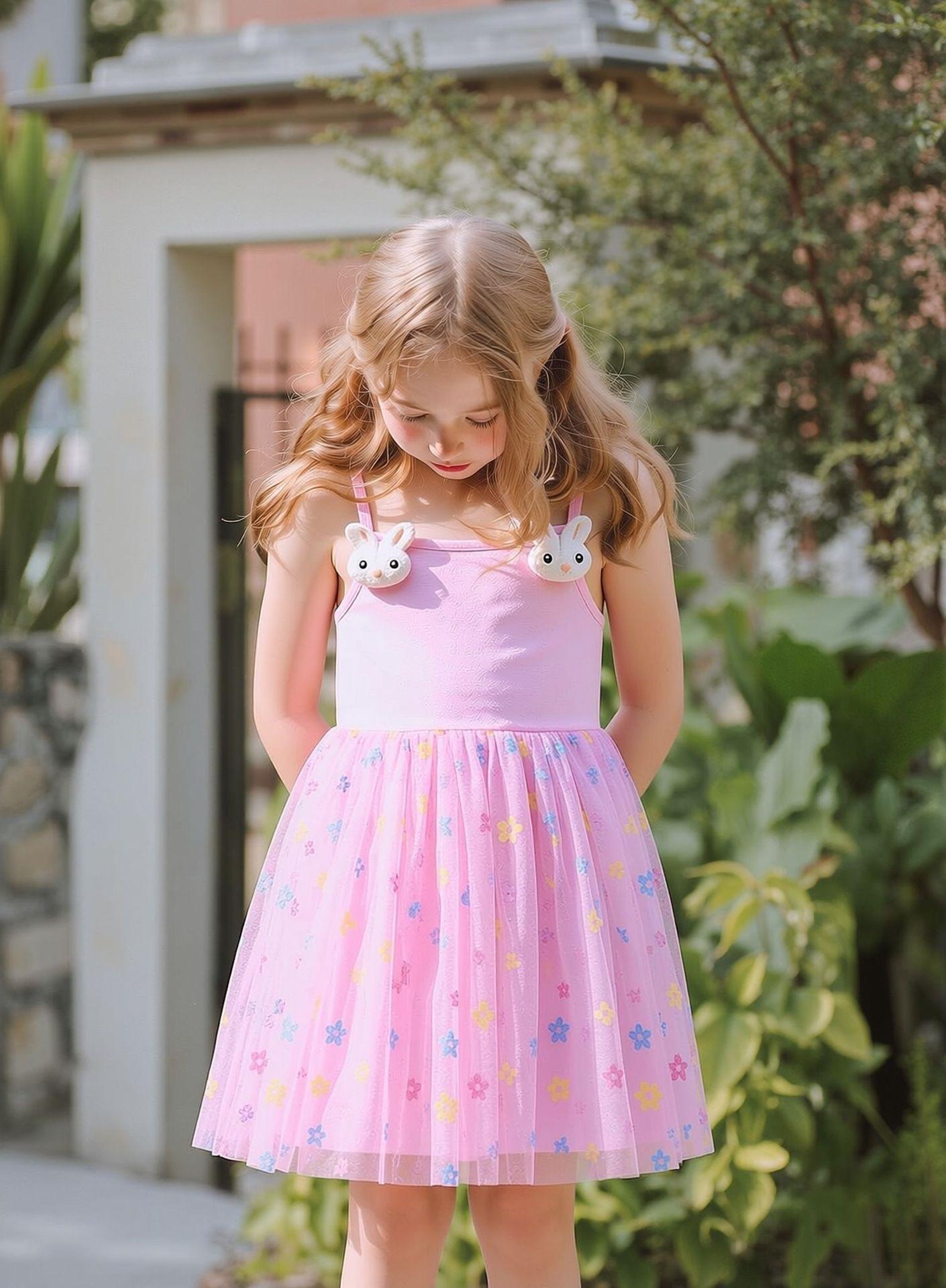 Summer Girls Cartoon Strap Tulle Princess Dress 100