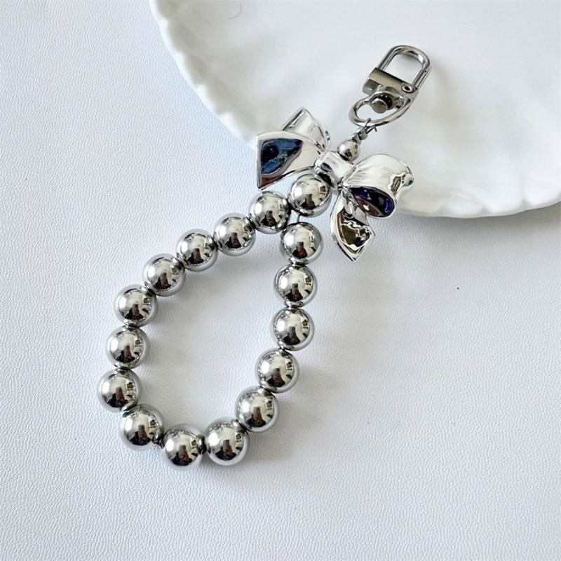 Fashion Bowknot Keychain Pendant Sweet Cute Beaded Keyring Hanging Decorations for Purse Bag Backpack Handbag Wallet