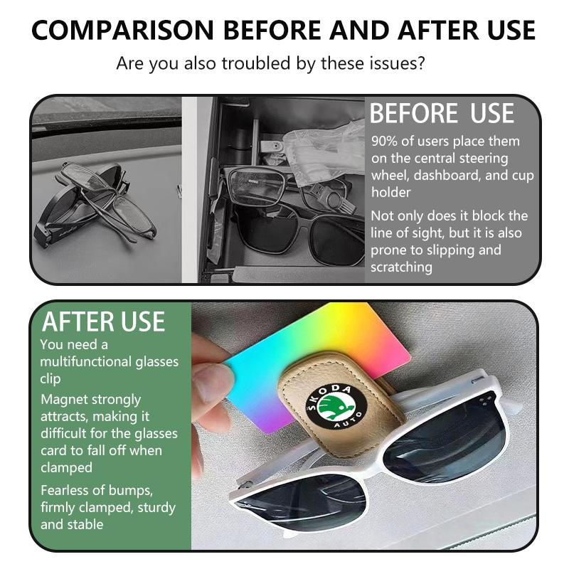 BBIB4 For Skoda Litchi Patterned Minimalist Glasses Clip Sunshade Storage Box S Kodiaq Octavia 2 3 Yeti Karoq Rapid Fabia VII VRS
