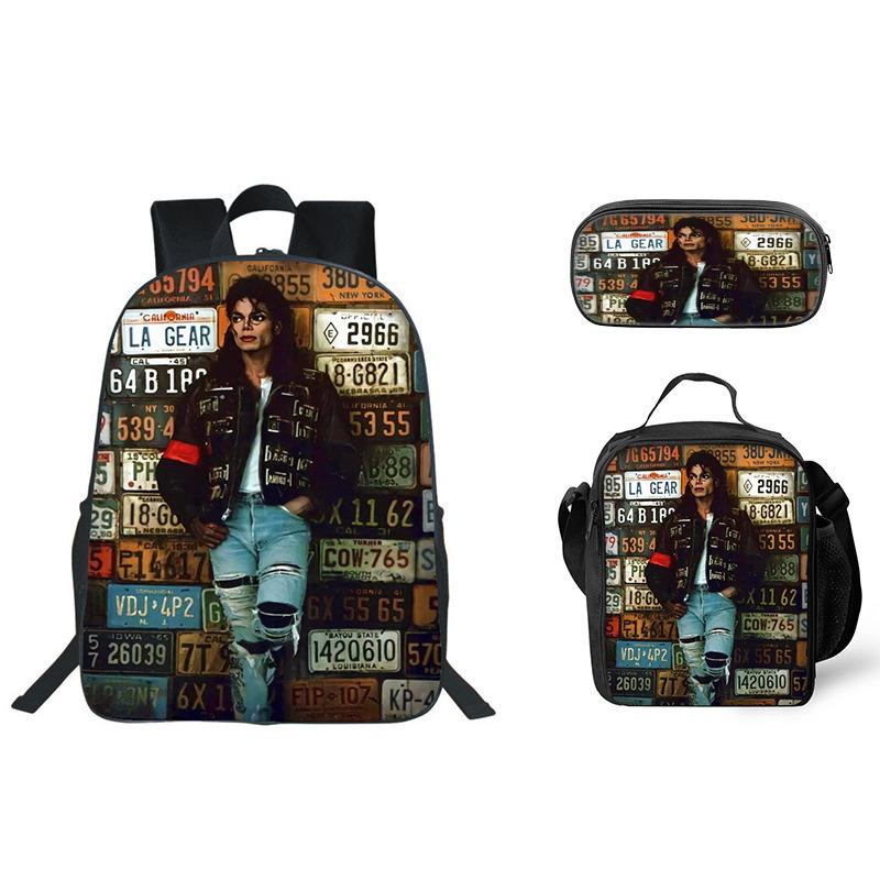 Student Backpack Lunch Bag Pencil Case 3-Piece Set, Waterproof Durable Large Capacity, MJ Pattern, Kids School Bag Set