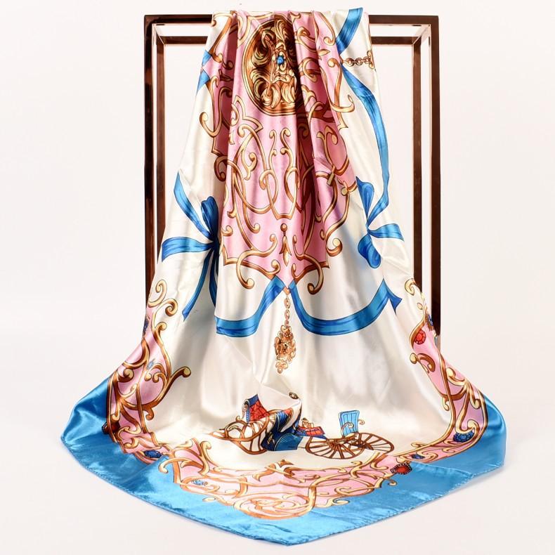 European and American spring new retro carriage simulation silk satin printing silk scarf wholesale, fashionable women's scarf