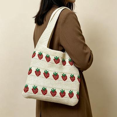 Shoulder Bag For Women Summer Strawberry Knitted Tote Bag Lightweight Travel Minimalist Shopper Hand Bag