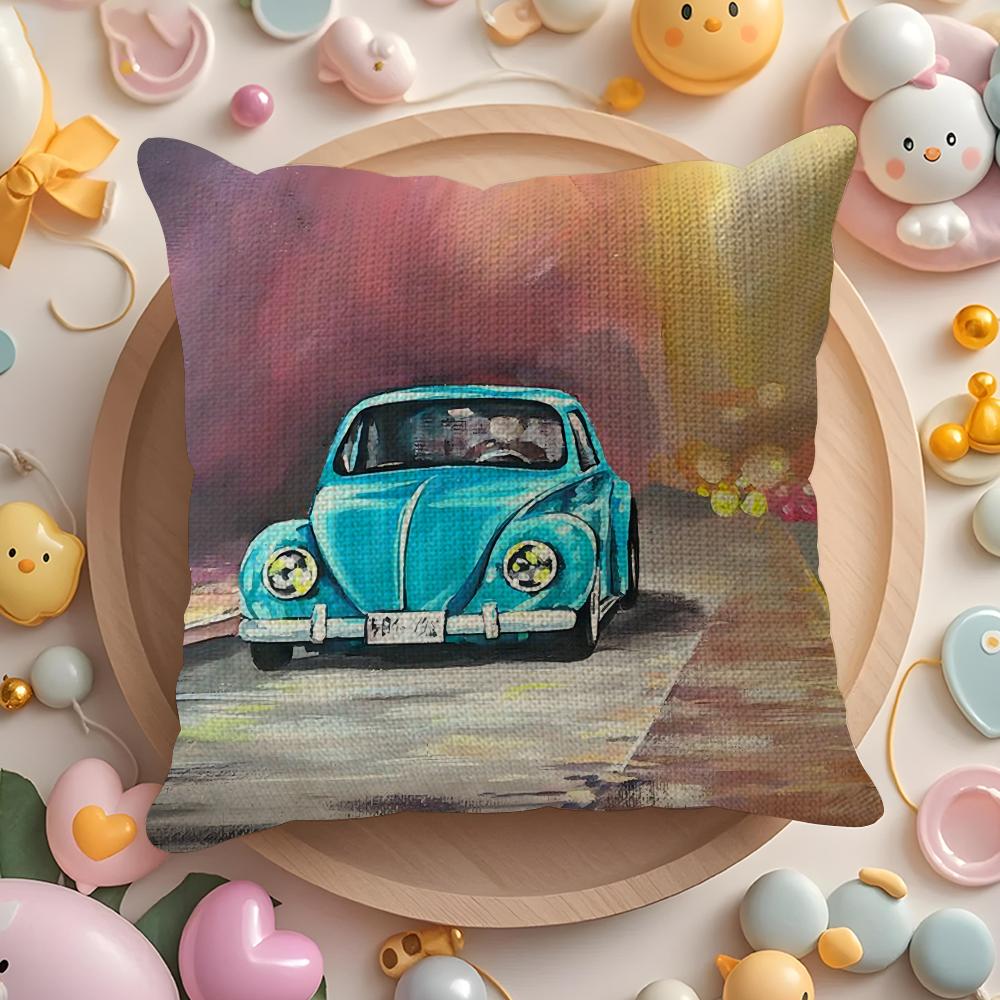 Aquarell Auto Kissenbezug Sommer Frische Leinenstoff Beidseitiger Druck Kissenhülle Sofa Heimdeko Geschenk