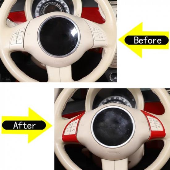 2PCS ABS Red Steering Wheel Button Trim Cover For Fiat 500 Abarth 595 2010-2015