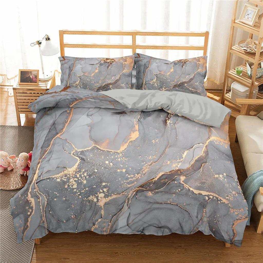Marble Bedding Set King Queen Size Grey Gold Duvet Cover Modern Abstract Art Gothic Soft Quilt Cover for Adults