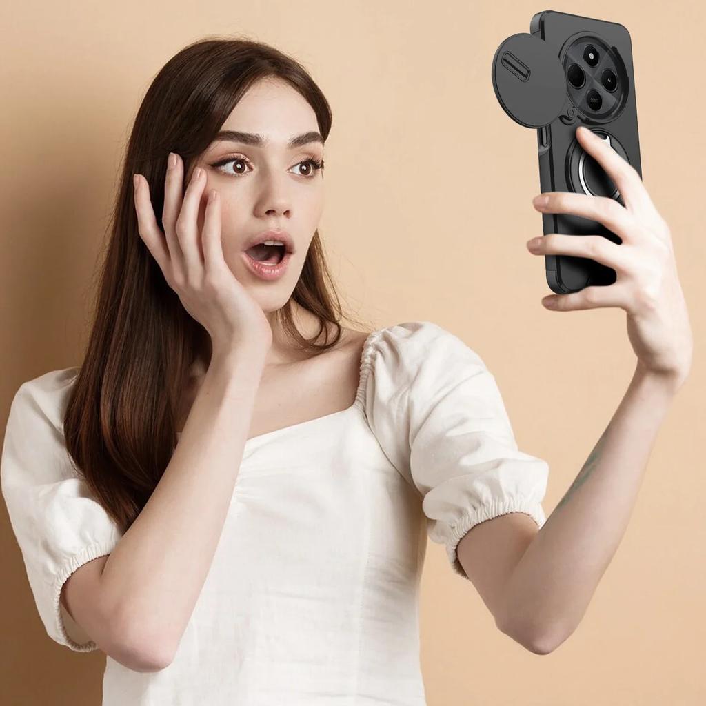 Hot Phone Case For Redmi Note 14 Pro Plus 4G 5G 14C Shockproof Slide Camera Magnetic Car 360 Ring Stand Protect Cover Funda