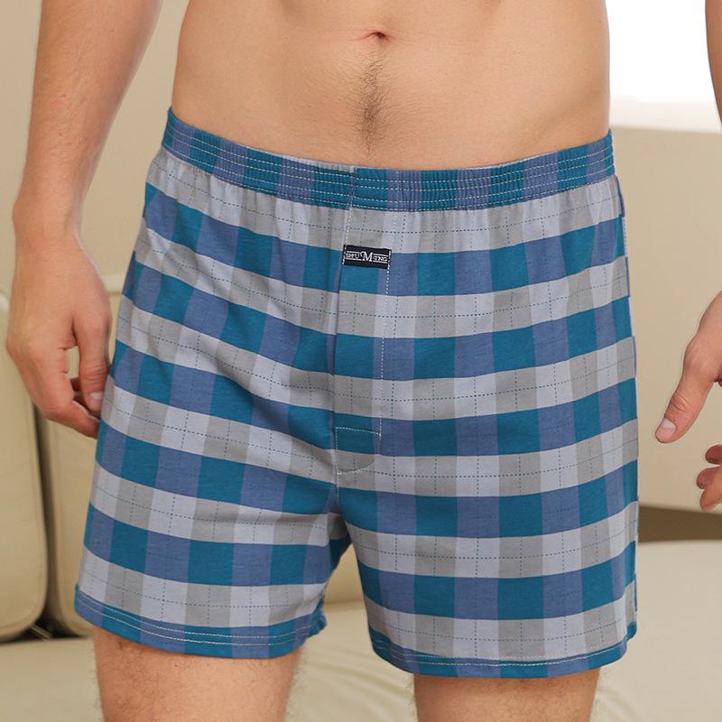 2pcs Male Arrow Pants Men Cotton Plaid Boxers Shorts Loose Mid-Waisted Men's Plus Size Underwear Homewear Comfortable Panties