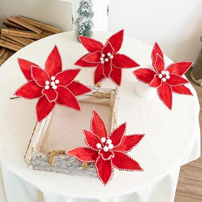 25cm Durchmesser Blumen Weihnachten Plüschblumen Rot Weiß Dekoration