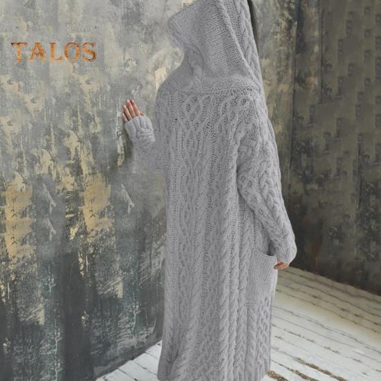 Dámská svetrová bunda s kapsami Střední délka Pletené s kapucí a zakroucená textura Jednobarevná Bunda s dlouhým rukávem Velká velikost Silné svrchní oblečení pro každodenní dojíždění