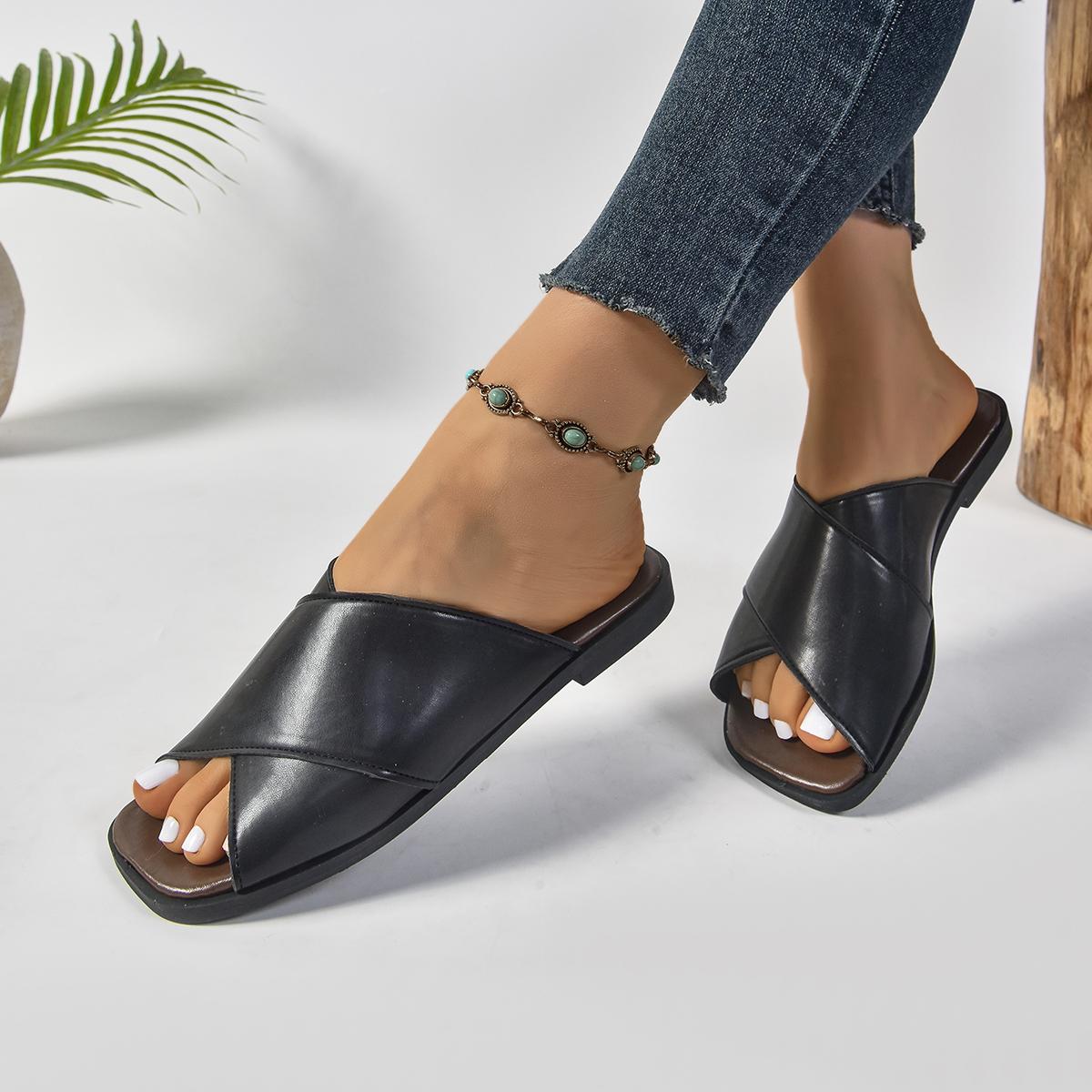 

Лето 2025 года, полые плоские тапочки с мягким носком для женщин, корейская версия, ленивые тапочки с круглым носком для женщин, сандалии для отдыха на открытом воздухе 40 чёрный