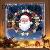 Holiday Atmosphere Decor Christmas Window Clings, Cute Santa Claus Wreath Sticker, Cartoon Balcony Glass Stickers Static Decal for Office Shop Winter