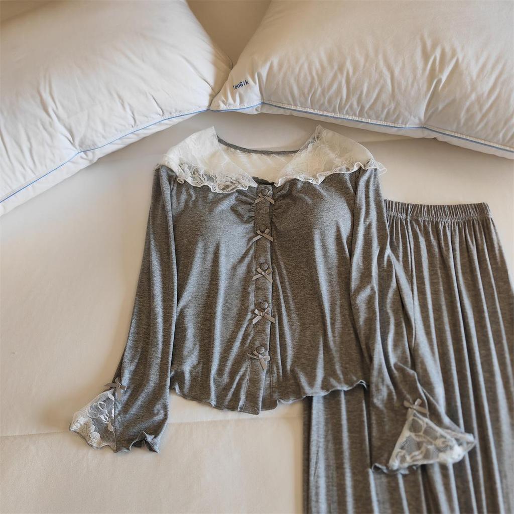 Damska piżama modalna z wkładkami na biust: Dwuczęściowy komplet do domu z długim rękawem i długimi spodniami na każdą porę roku