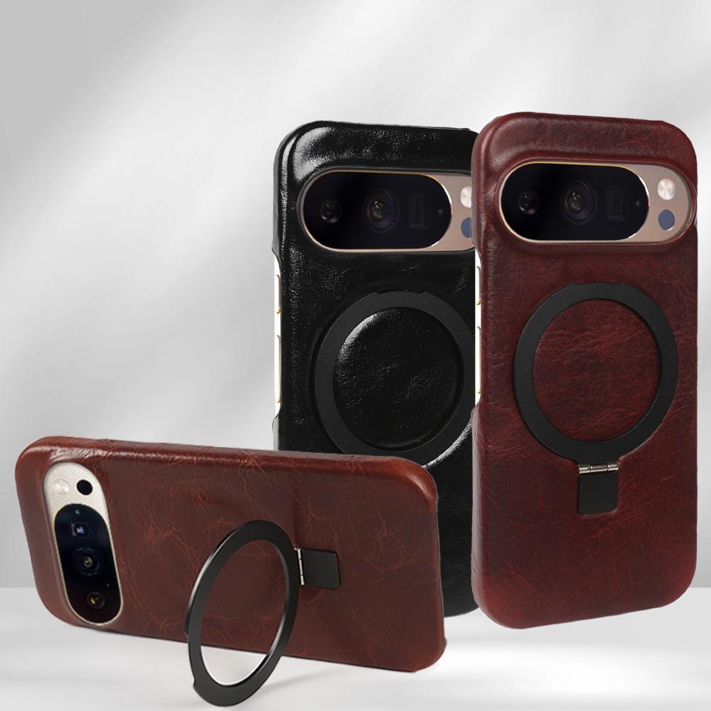 Foldable Bracket Stand Genuine Leather Phone Case For Google Pixel 10 Pro 9pro 9A 8pro 7pro 6 6A Kickstand Protective Back Shell