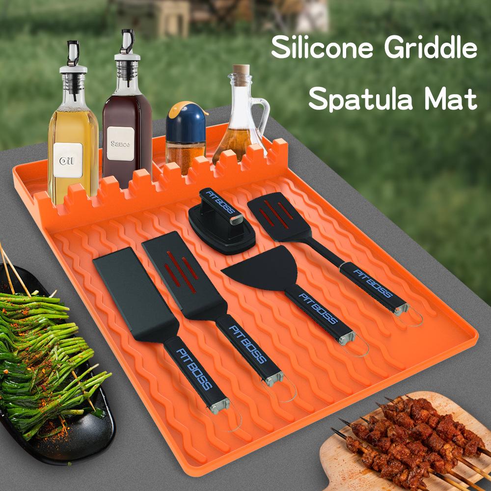 Tappetino Riutilizzabile per Griglia di Grandi Dimensioni, Mensola Laterale in Silicone, Strumenti per Piastra, Tappetino Spatola con Vassoio Raccogli Gocce per Griglia da Esterno, Piano di Lavoro della Cucina