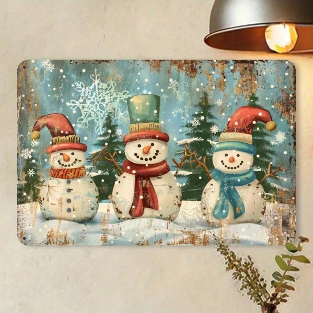 Vintage Snowman Metal Sign Iron Wall Art Rustic Tin Painting Decor for Home Garage Cafe Indoor Outdoor