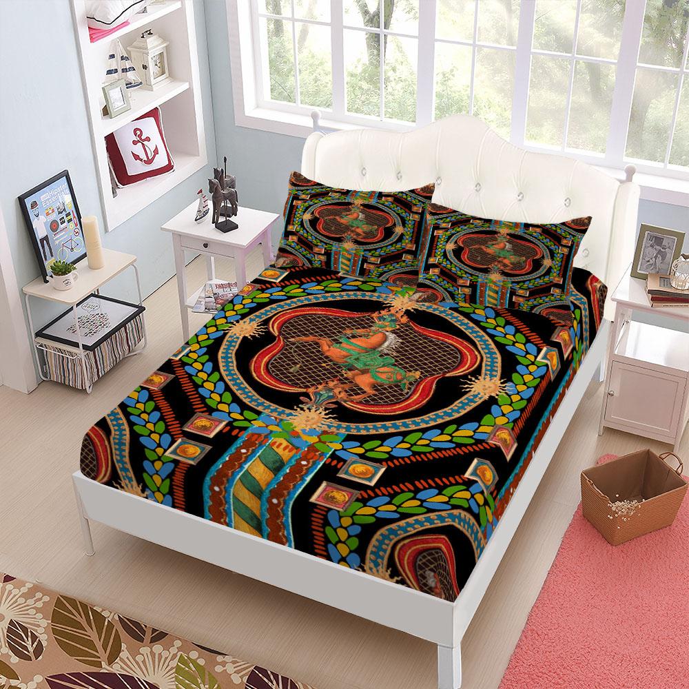 Countryside Horses Fitted Sheet Set King Queen Double Full Size Bed Linen Set