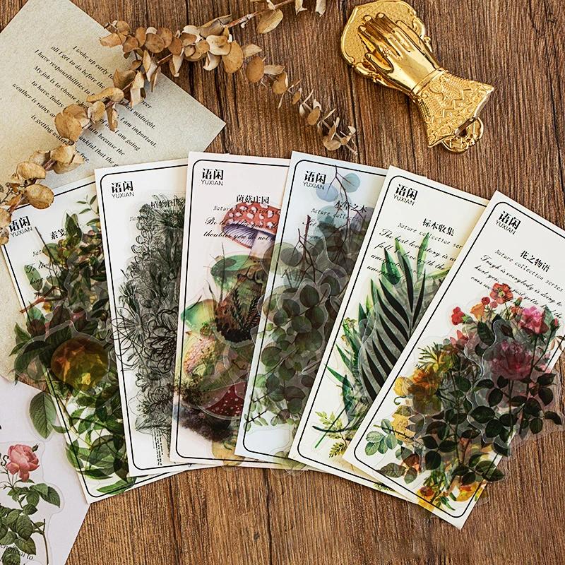 40pcs Natural Stickers Journaling Stationery Transparent PET Flowers Leaves Plants Deco Stickers