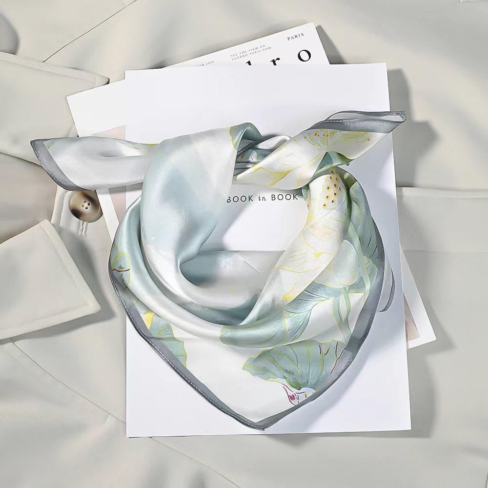 53x53cm 100% Mulberry Silk Scarf Luxury Square Hair Bandana Elegant Head Wrap Neckerchief Sunscreen Shawl for Women