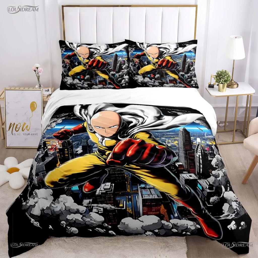Casal One Punch Man All Season Duvet Cover Comforter Bedding Set Soft Quilt Cover and Pillowcases Teens Single/Double/Queen/King