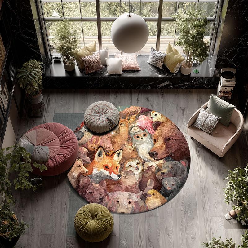 Cute Animals pattern round rug,Carpet Rug for Living Room Bedroom Playroom ,Non-slip Floor Mat,Holiday Gifts and Birthday Gifts.