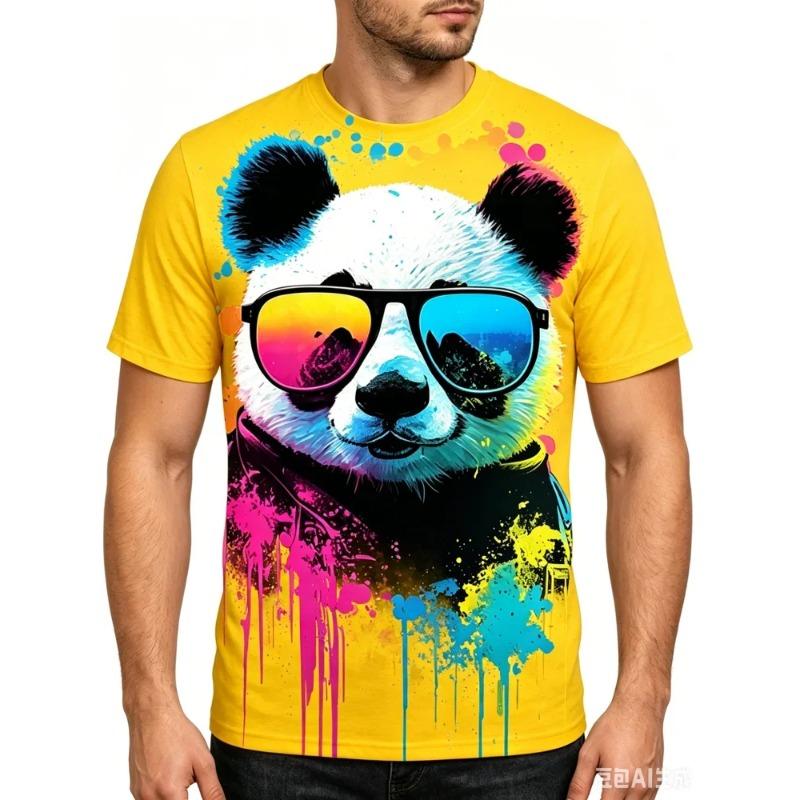Fashion New Colorful 3D Panda Printed Men's T-shirt Summer Outdoor Streetwear Trend Street Hip-hop Man Clothes