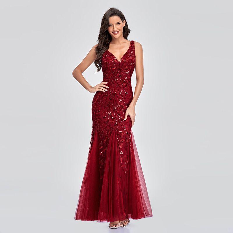 Evening Party Sleeveless Floor Length Long Dress Long Dress for Women Burgundy XXL