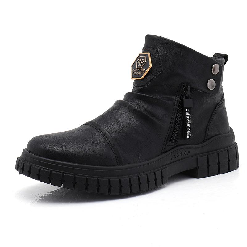 Fashion Designer Luxury Zipper Mens Boots Autumn White High Top Men Casual Shoes Black Ankle Boots Fashion Motorcycle Shoes For Men