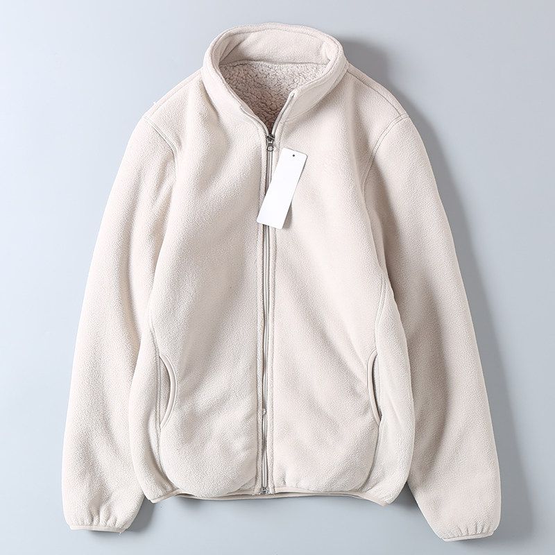 Export Single Order Autumn and Winter Men's and Women's Double-Layer Composite Fleece-Lined Thickened Lamb Wool Warm Stand-Collar Fleece Jacket